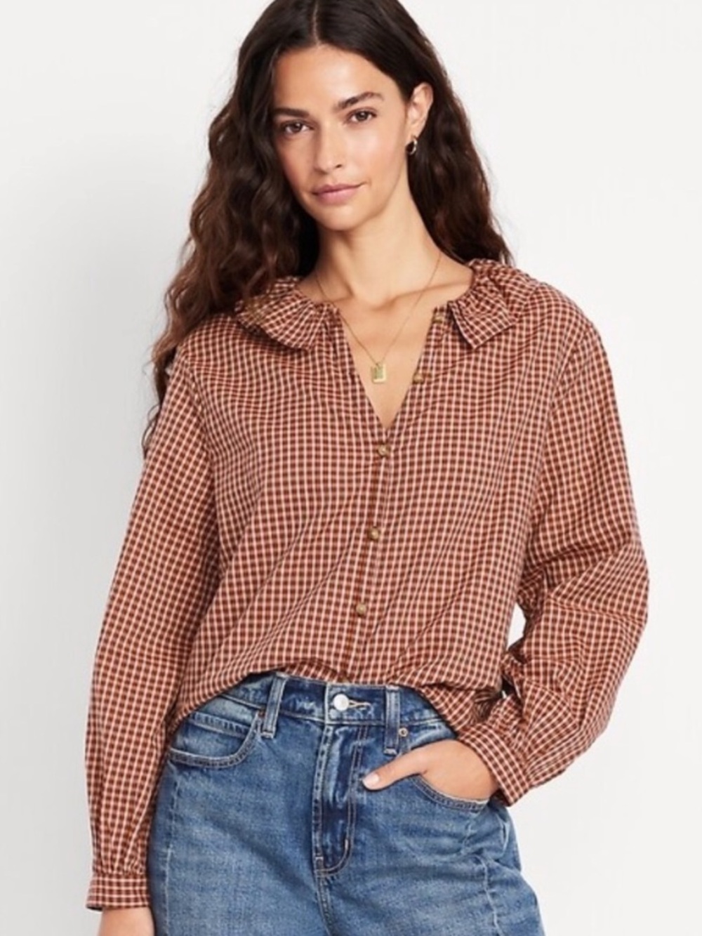 Old Navy Button Down Plaid Ruffle Shirt, Size XL, NWT